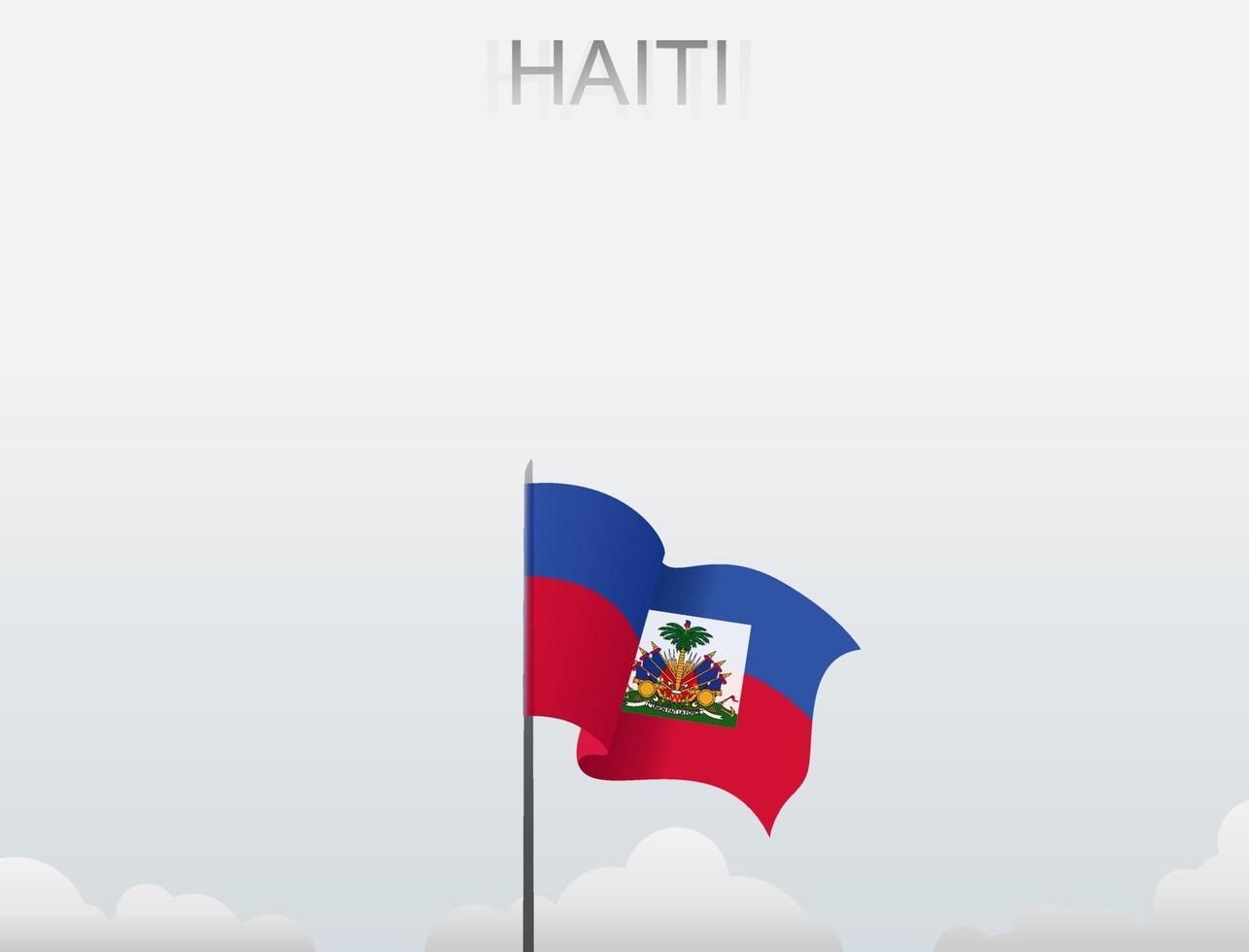 The Haitian flag is flying on a pole that stands tall under the white sky vector