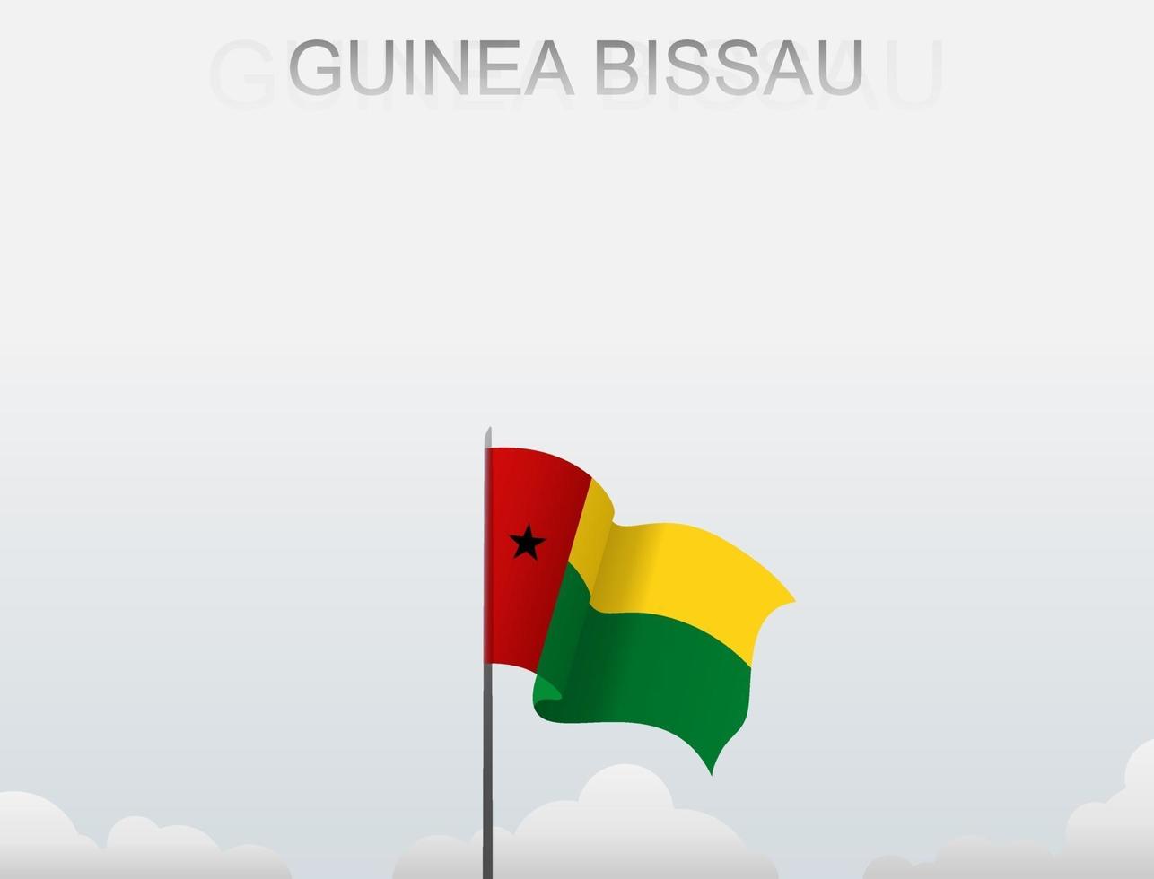 The Guinea Bissau flag is flying on a pole that stands tall under the white sky vector