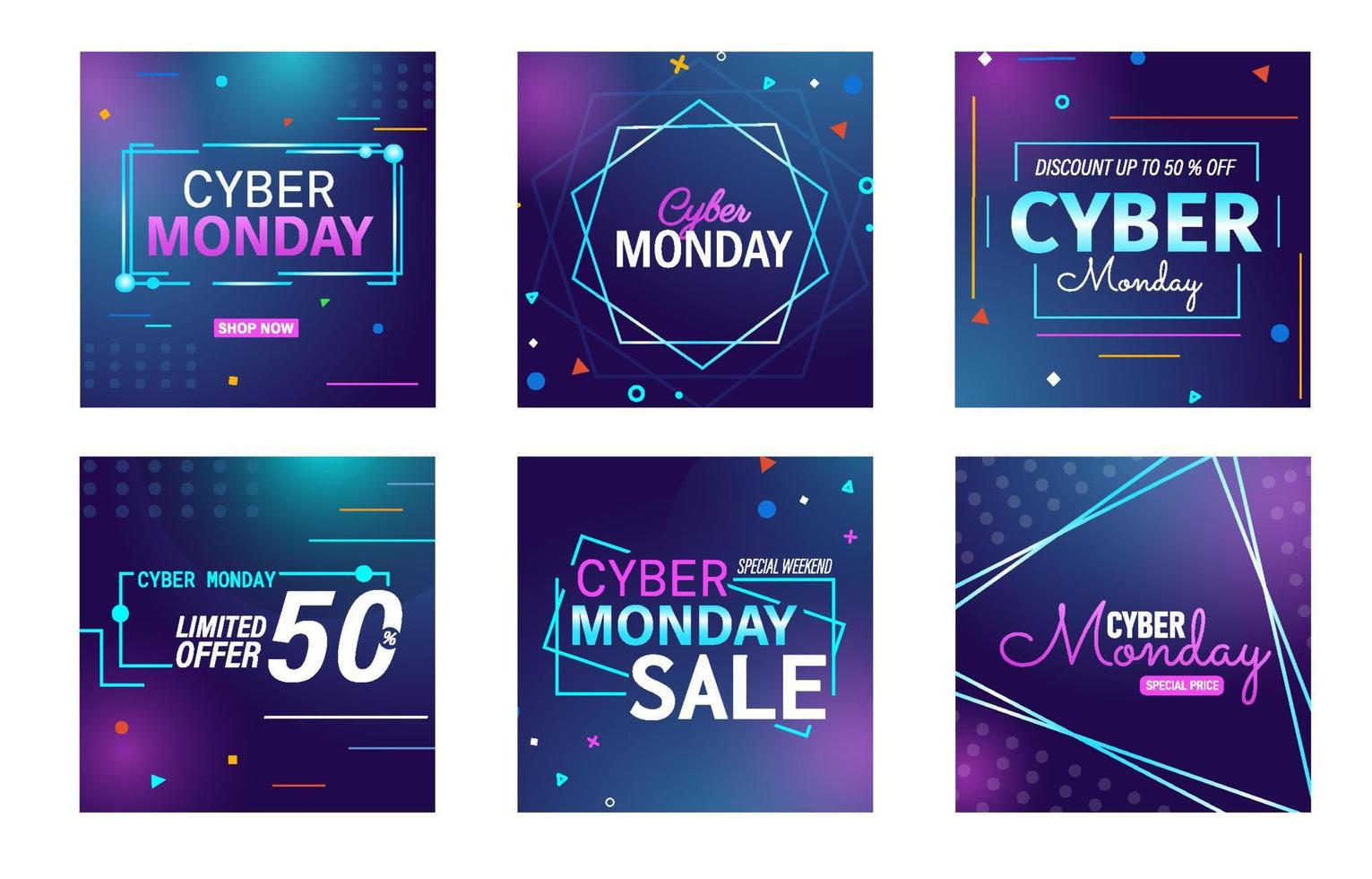 colección de publicaciones de redes sociales de cyber monday vector