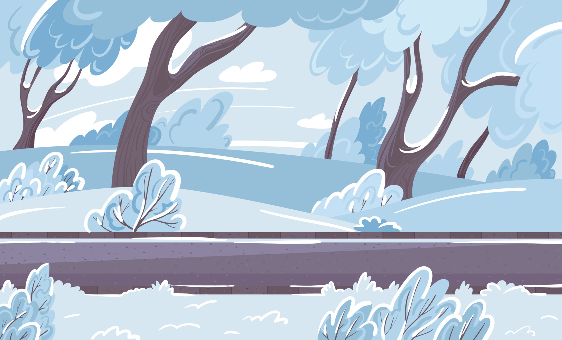Hand-drawn winter landscape. City park with snow-covered trees and a walking path. Cartoon vector nature background 3552335 Vector Art at Vecteezy Hand-drawn winter landscape. City park with snow-covered trees and a walking path. Cartoon vector nature background 3552335 Vector Art at Vecteezy