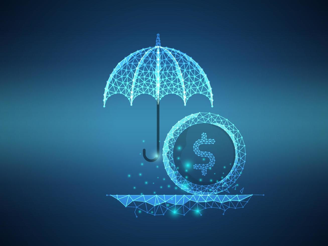 money protection with umbrella futuristic technology low polygon vector