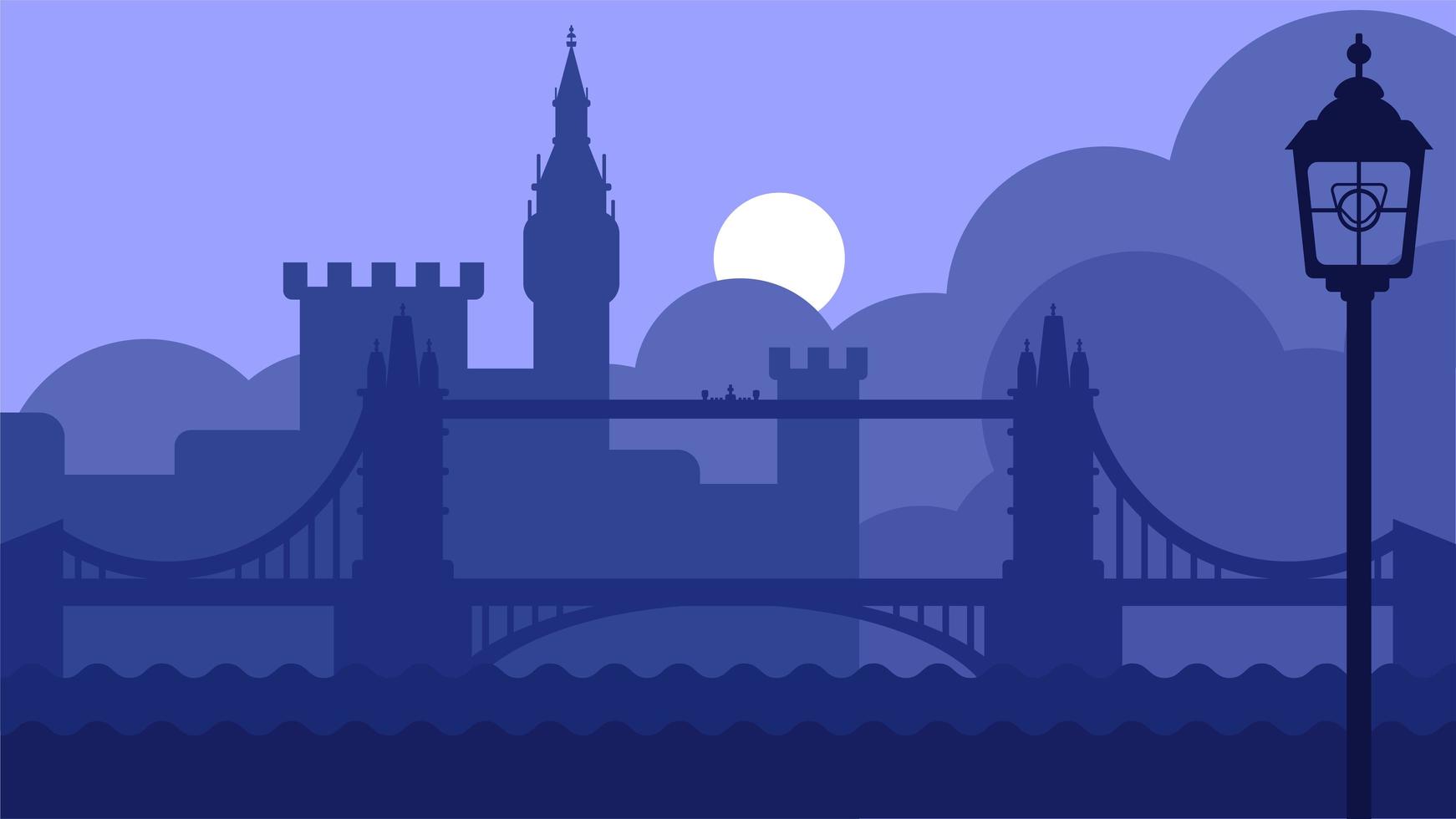 londres, reino unido, paisaje, con, castillo, y, río, vector