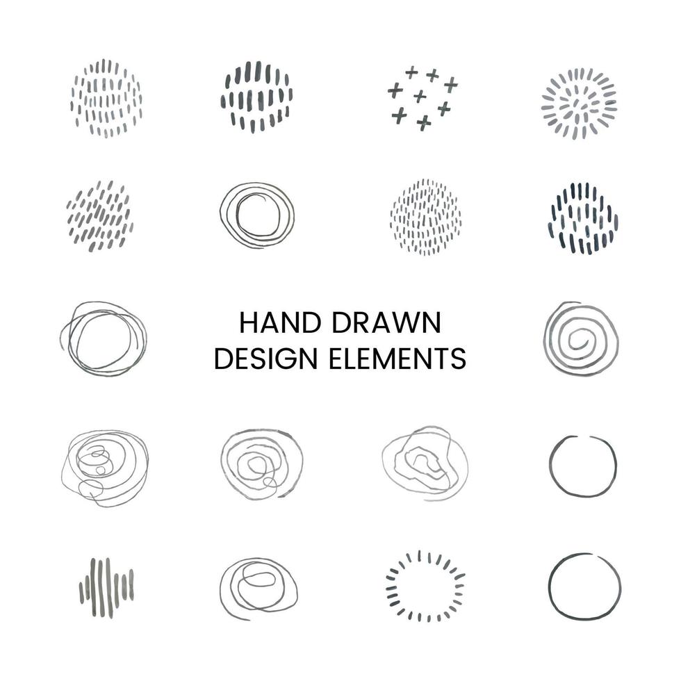 Vector grayscale modern set with hand drawn doodle abstract round design elements. Can be used as elements for design greeting cards, poster, card, packaging paper design