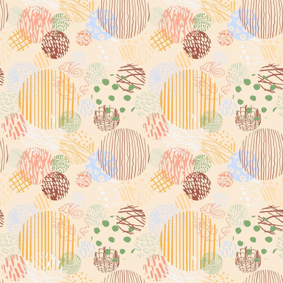 Vector modern seamless background with colorful hand drawn abstract round elements, doodles. Use it for wallpaper, textile print, pattern fills, web, texture, wrapping paper, design presentation