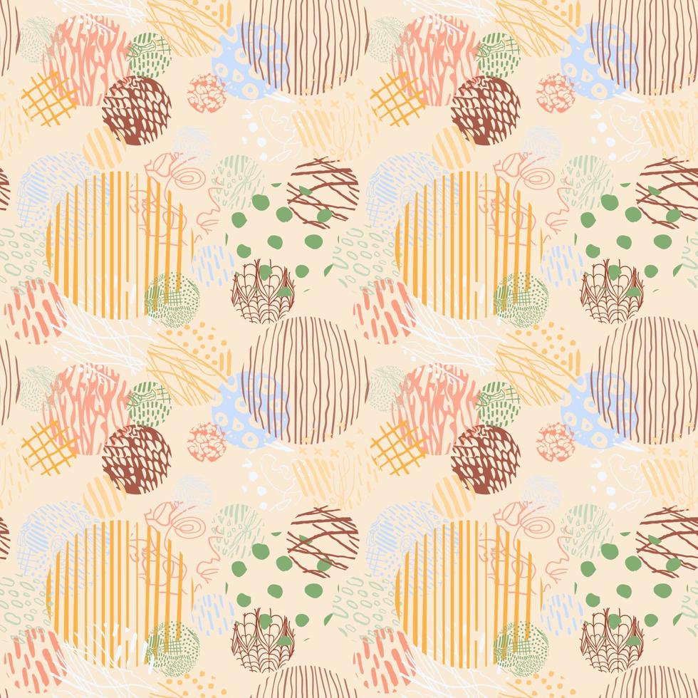 Vector modern seamless background with colorful hand drawn abstract round elements, doodles. Use it for wallpaper, textile print, pattern fills, web, texture, wrapping paper, design presentation