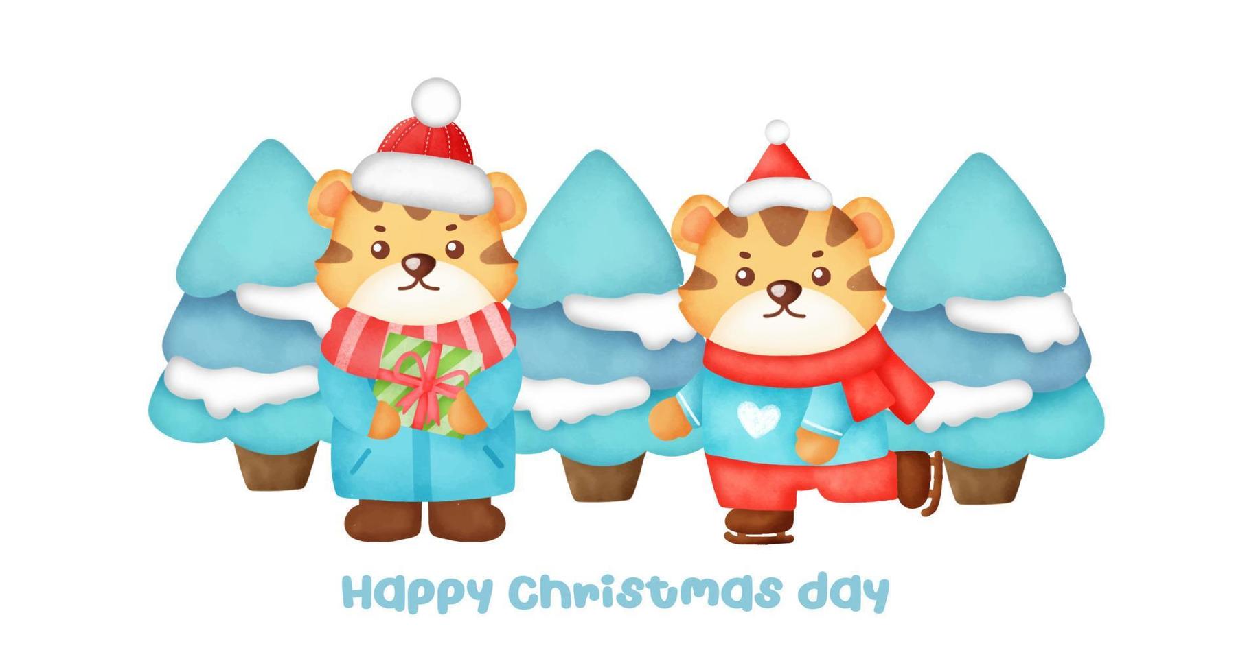 Banner de Navidad y año nuevo con lindos tigres. vector