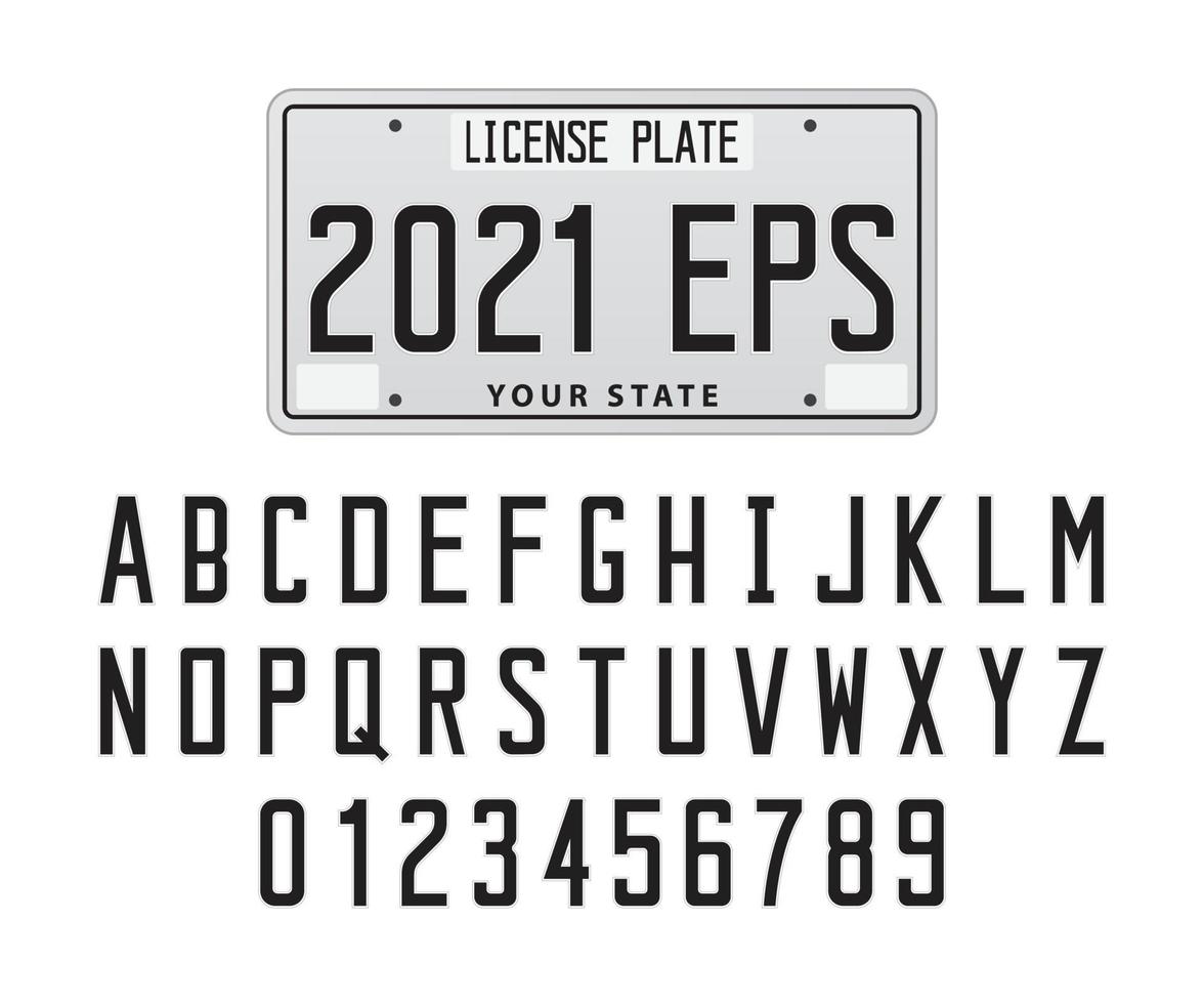 License plate font and number, vector illustration