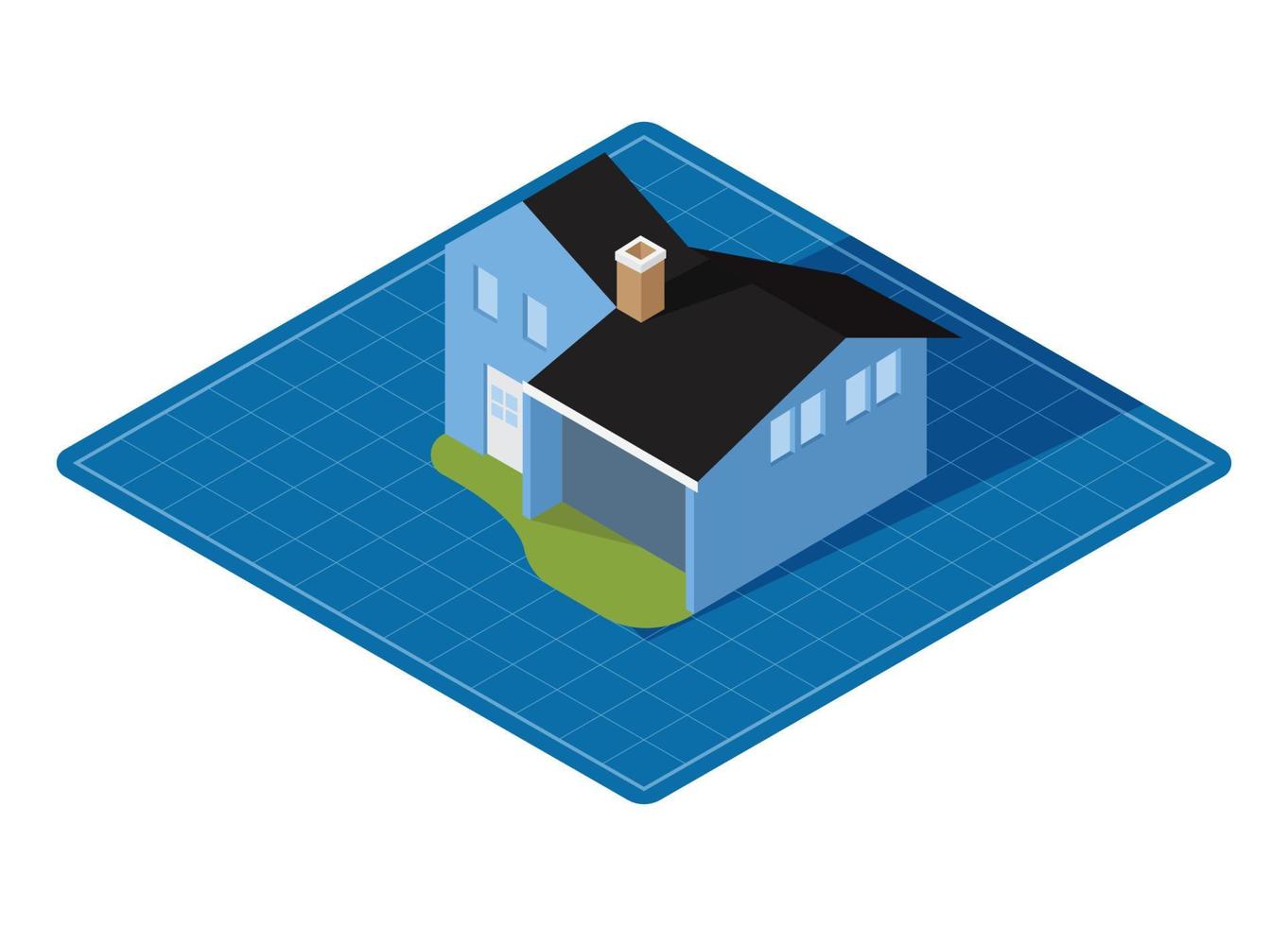 Isometric house on blueprint, vector illustration