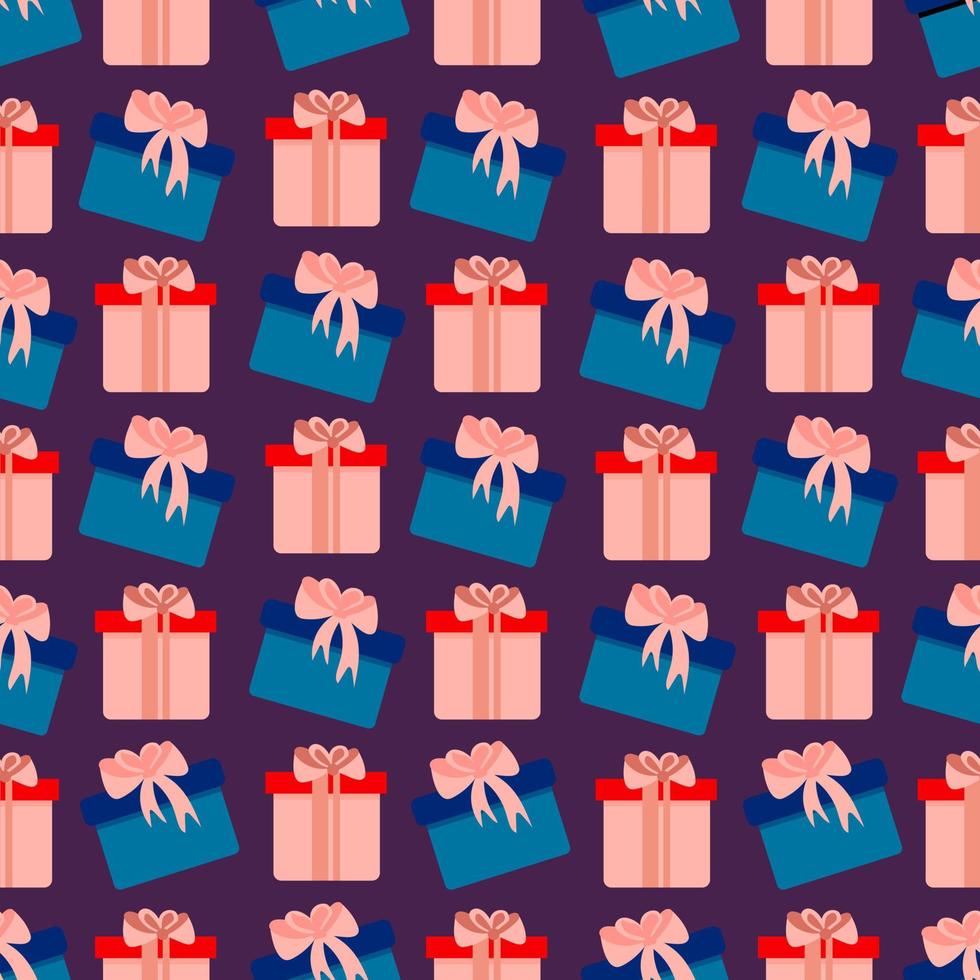 Seamless pattern with soft green and blu gift boxes. Cute holiday print. Vector hand drawn illustration.