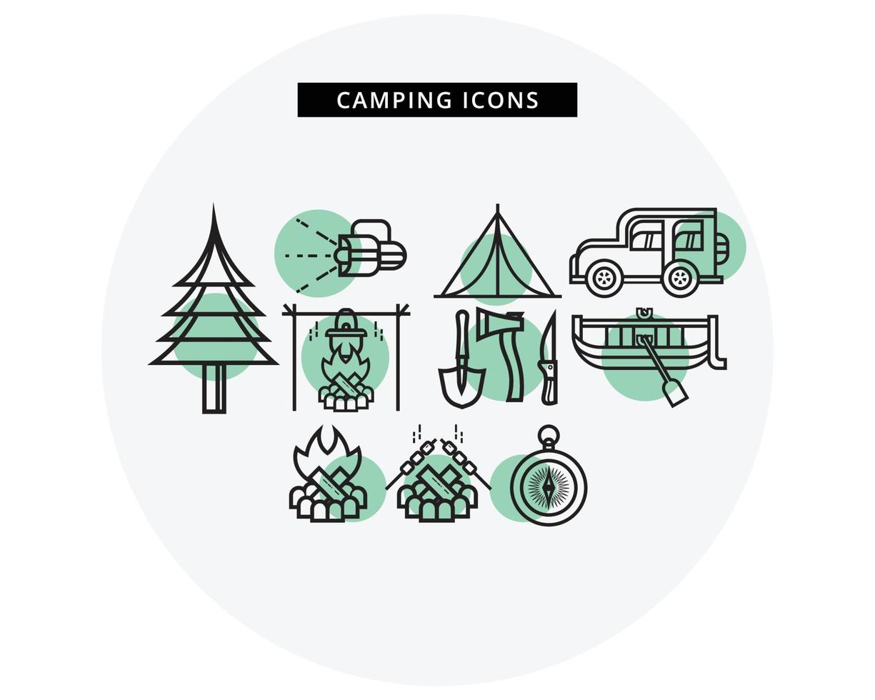 Camping Icons Set , line traveling icons vector