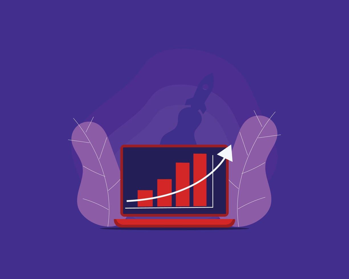 Business laptop illustration vector with graph data