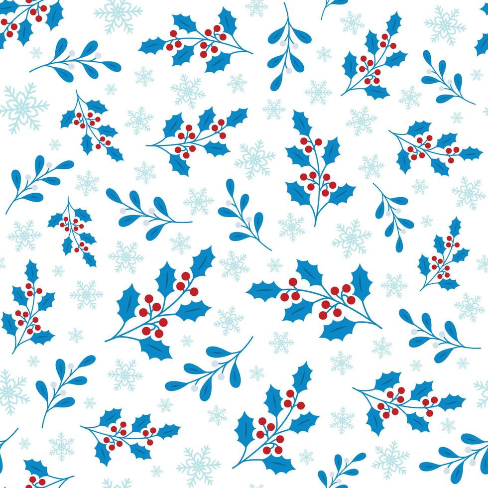 Winter Seamless Pattern with Holly Leaves vector