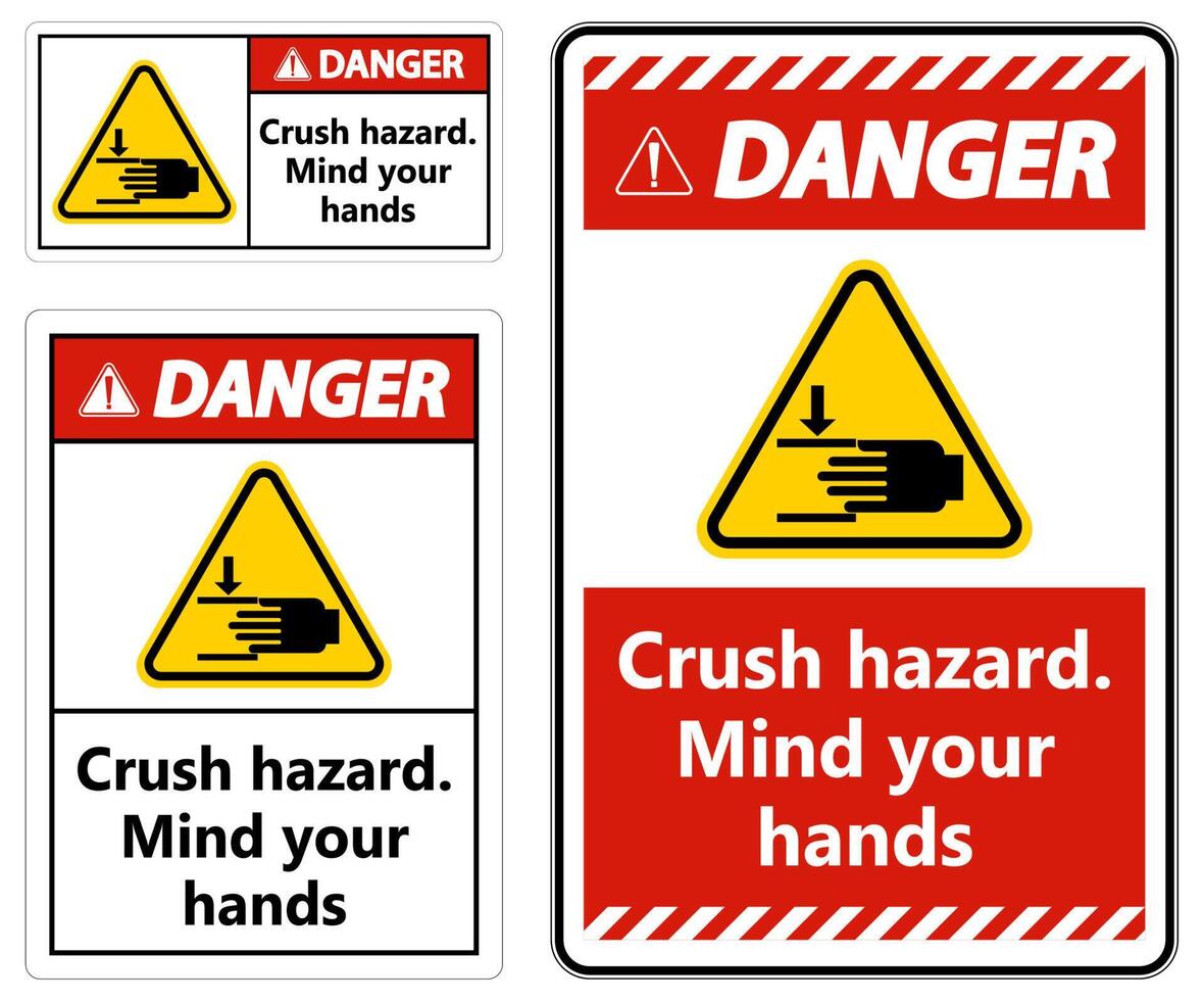 Warning Crush hazard Mind your hands Sign vector