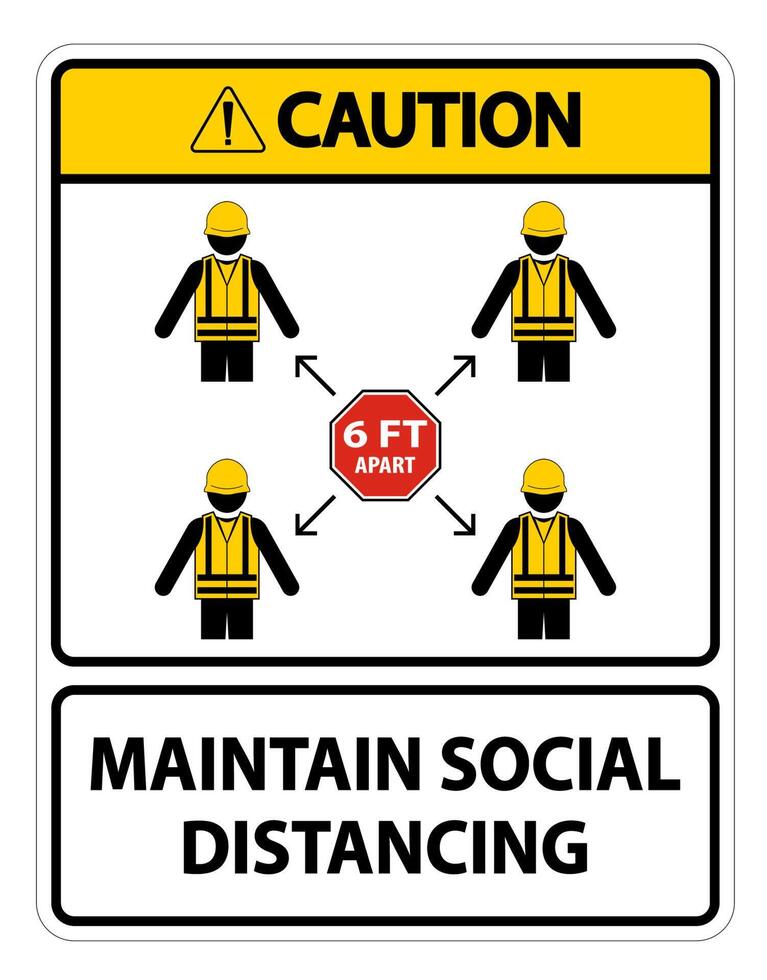 Caution Maintain social distancing, stay 6ft apart sign,coronavirus COVID-19 Sign Isolate On White Background,Vector Illustration EPS.10 vector