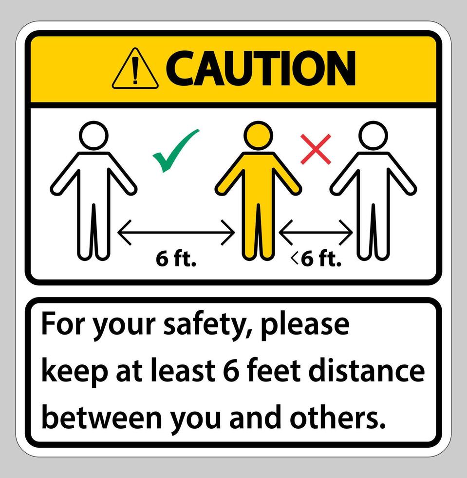 Caution Keep 6 Feet Distance,For your safety,please keep at least 6 feet distance between you and others. vector