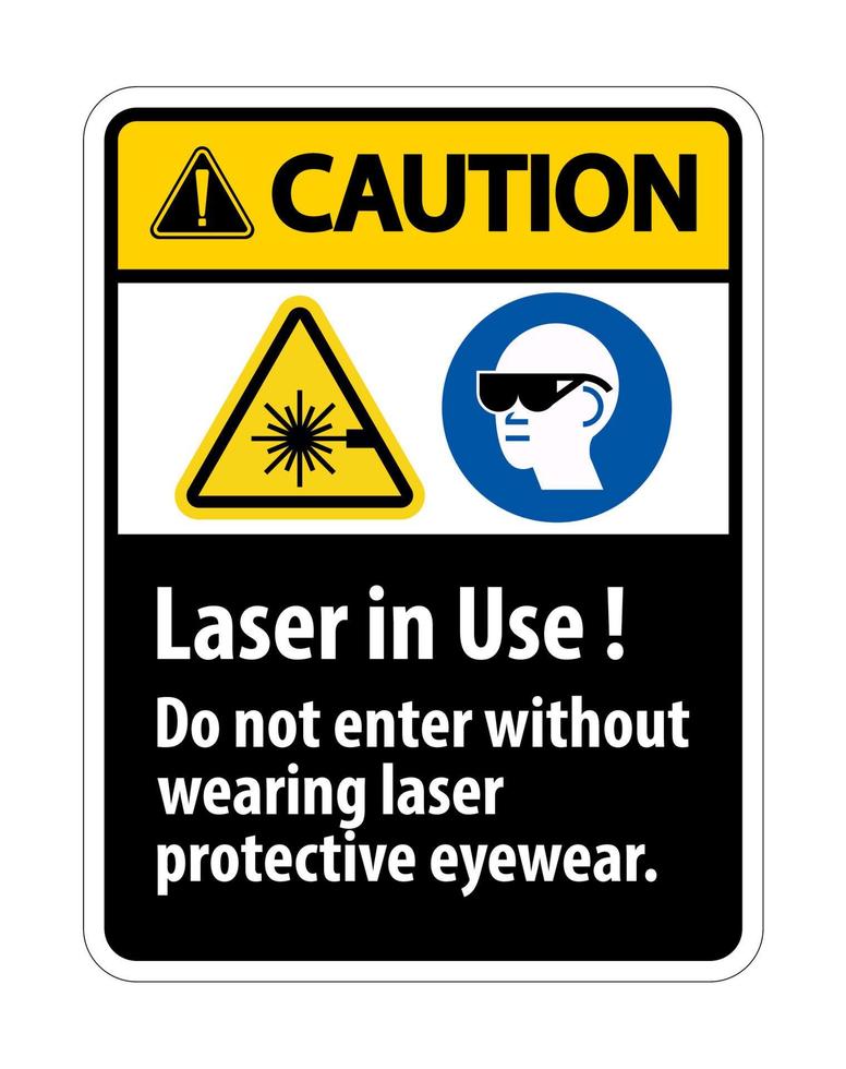 precaución advertencia ppe etiqueta de seguridad, láser en uso no ingrese sin usar gafas protectoras para láser vector