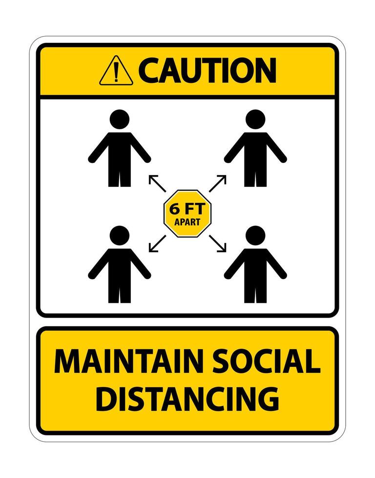 Caution Maintain social distancing, stay 6ft apart sign,coronavirus COVID-19 Sign Isolate On White Background,Vector Illustration EPS.10 vector