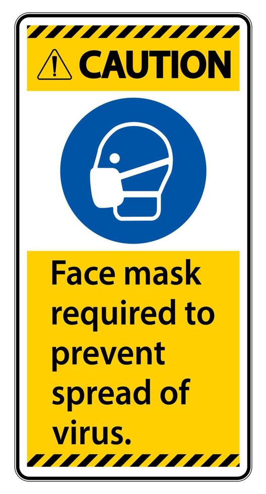 Caution Face mask required to prevent spread of virus sign on white background vector