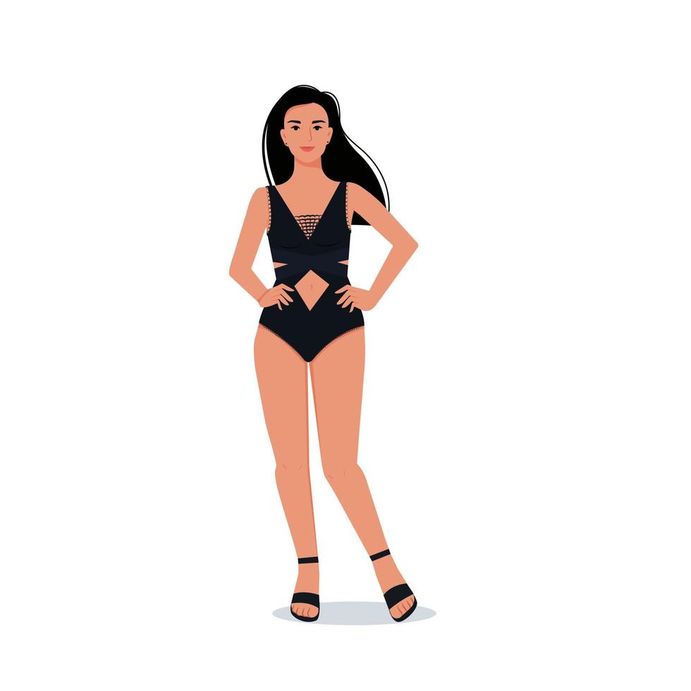 chica en ilustración plana de lencería de encaje. mujer atractiva en lencería negra vector