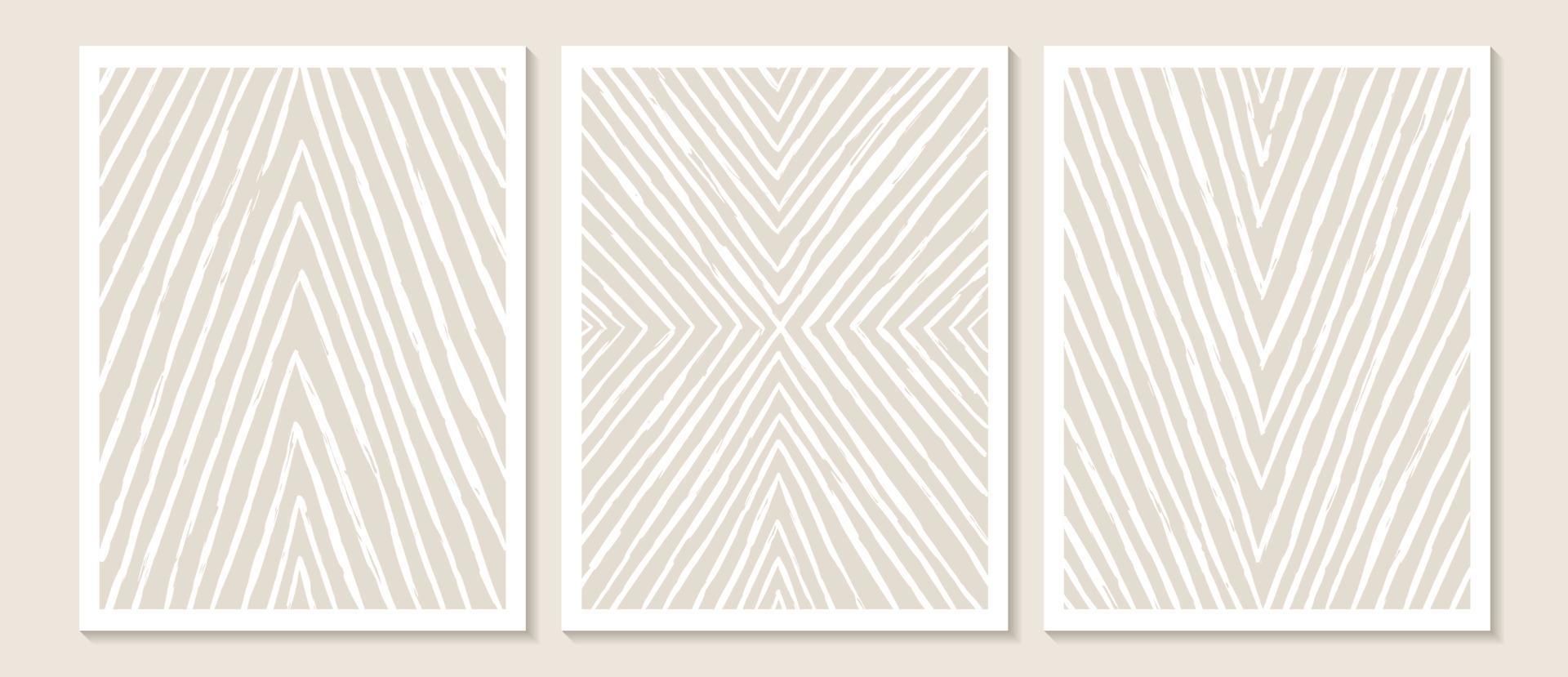 Trendy contemporary Abstract wall art, Set of 3 boho art prints, Minimal black shapes on beige. Creative Mid-century geometric minimalist artistic hand painted composition. vector