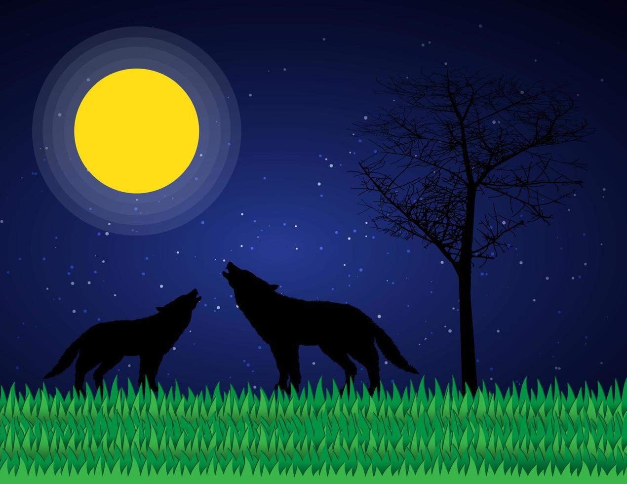 wolf howling at moonlight, Vector illustration concept.