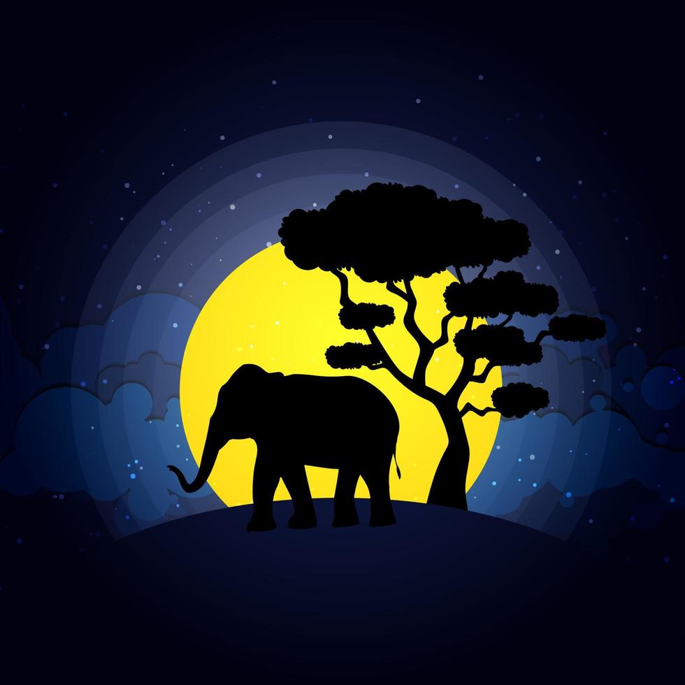 elephant shadow isolated Africa Forest sunset safari vector