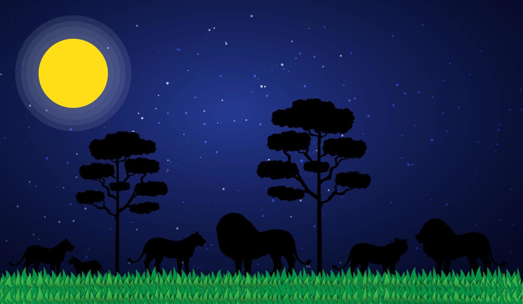 lion shadow isolated Africa Forest sunset vector