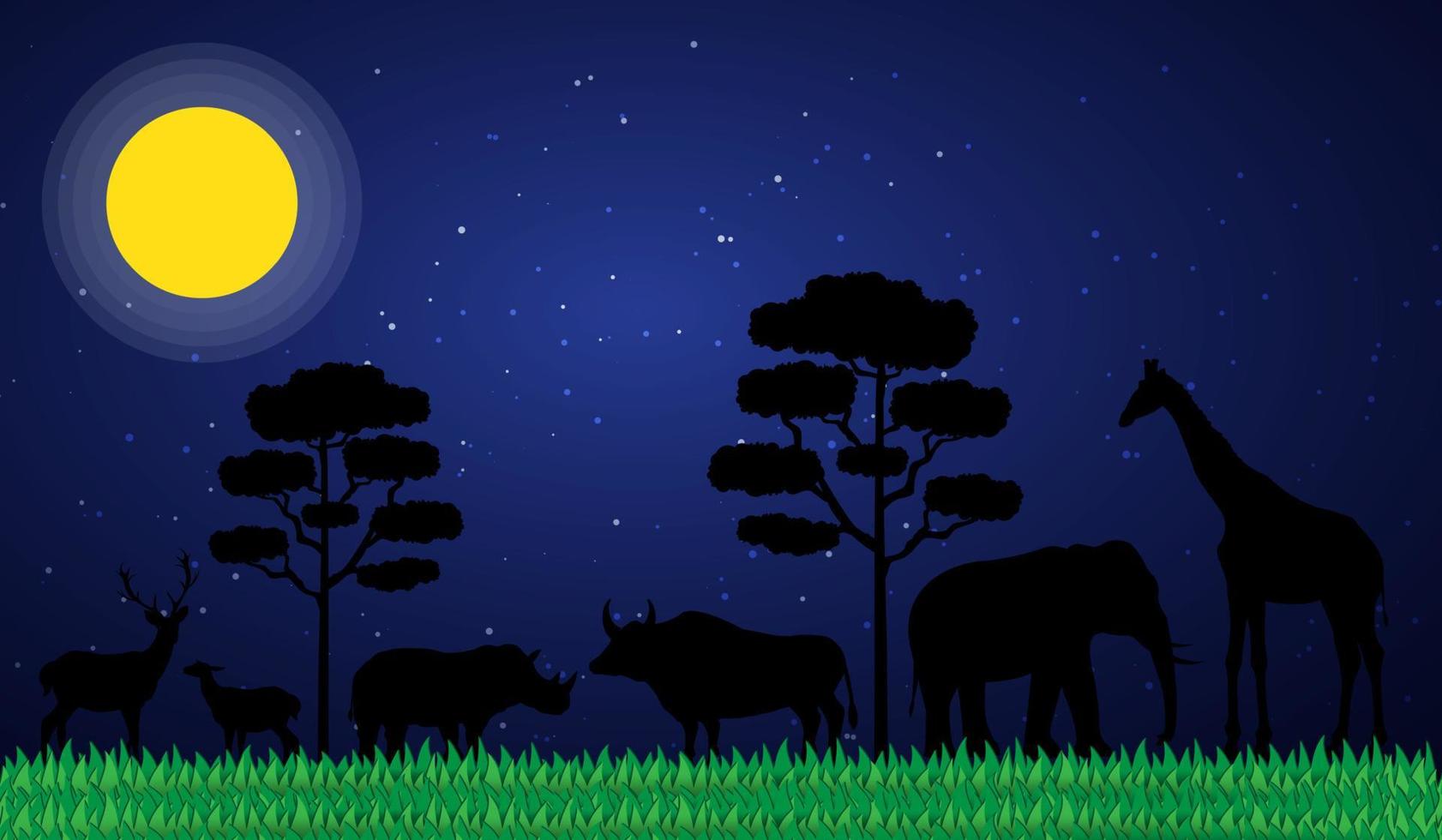 animal shadow isolated Africa forest sunset, safari vector