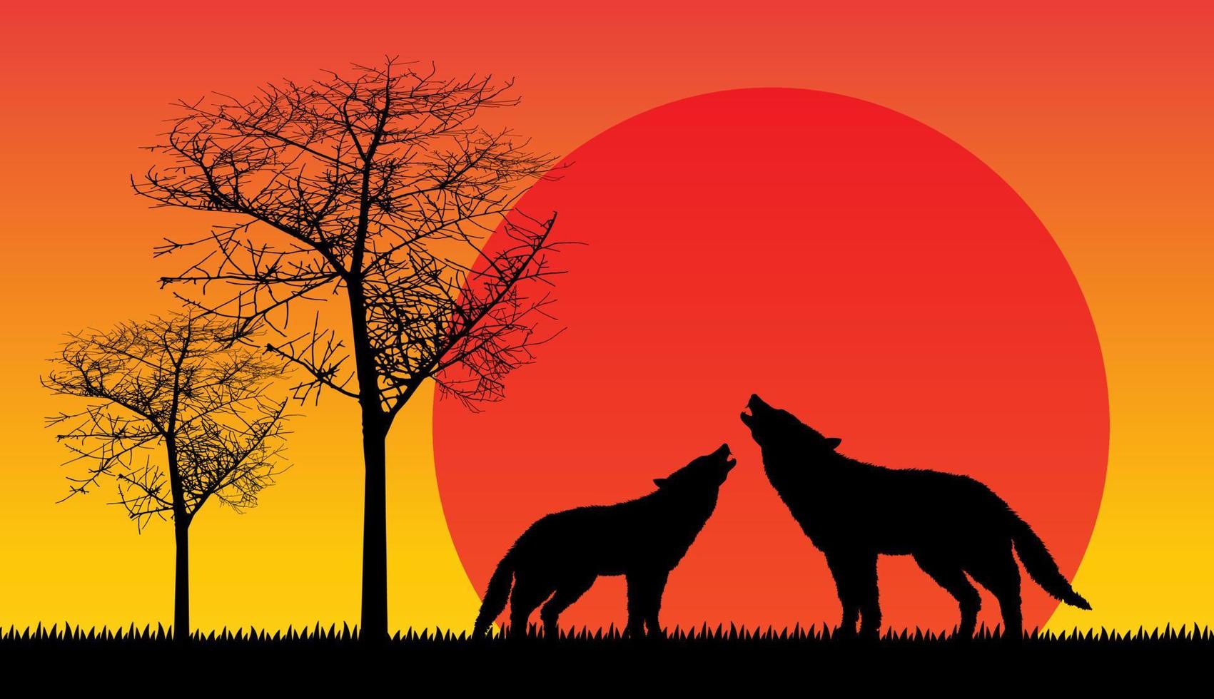 wolf howling at moonlight, Vector illustration concept.