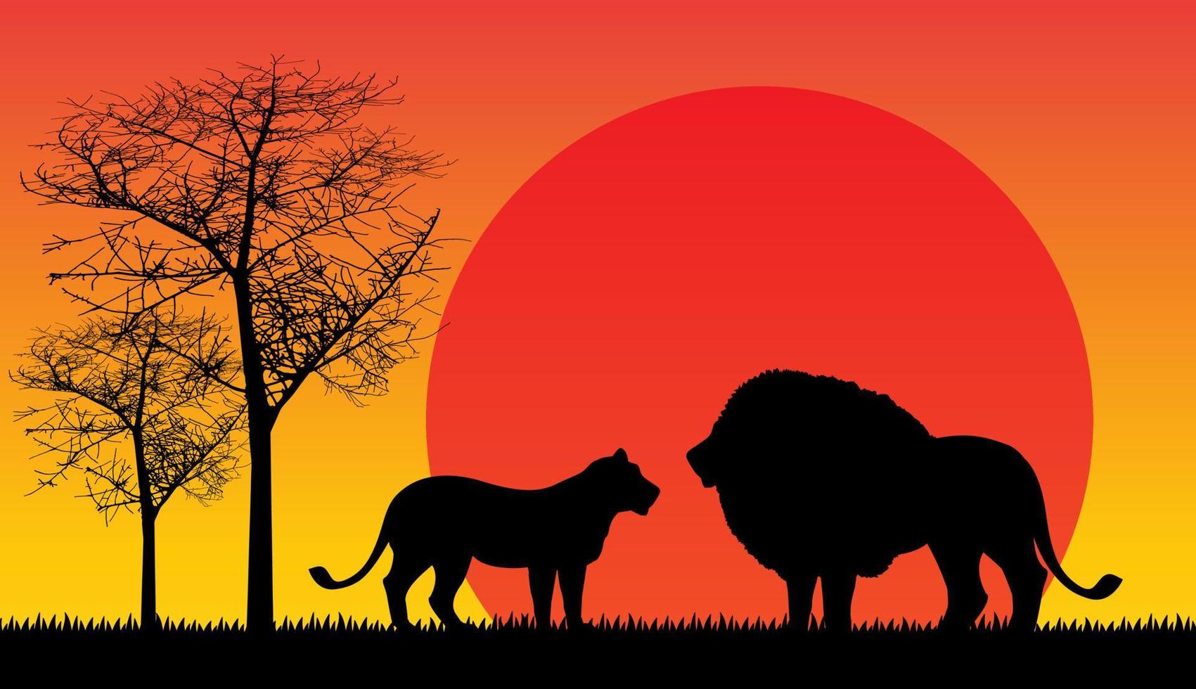 León sombra aislado África bosque atardecer vector