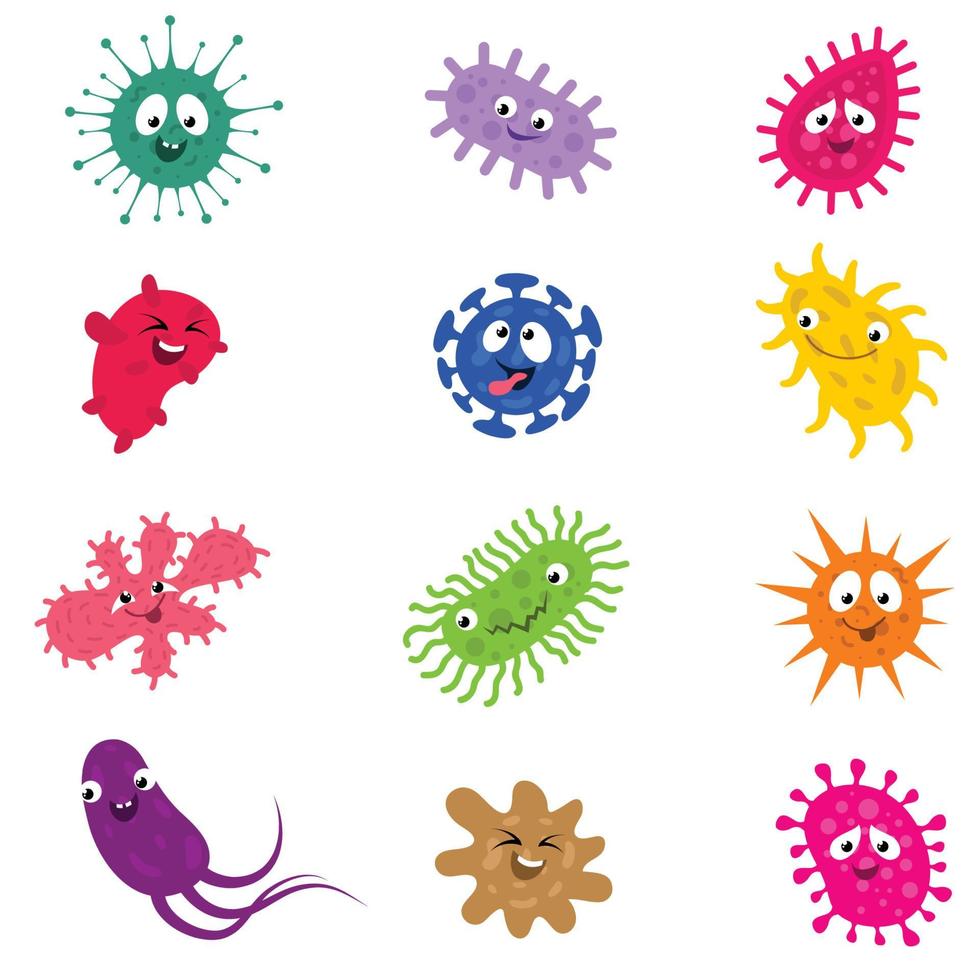 colección establece un lindo personaje de virus o coronavirus en estilo plano. vector