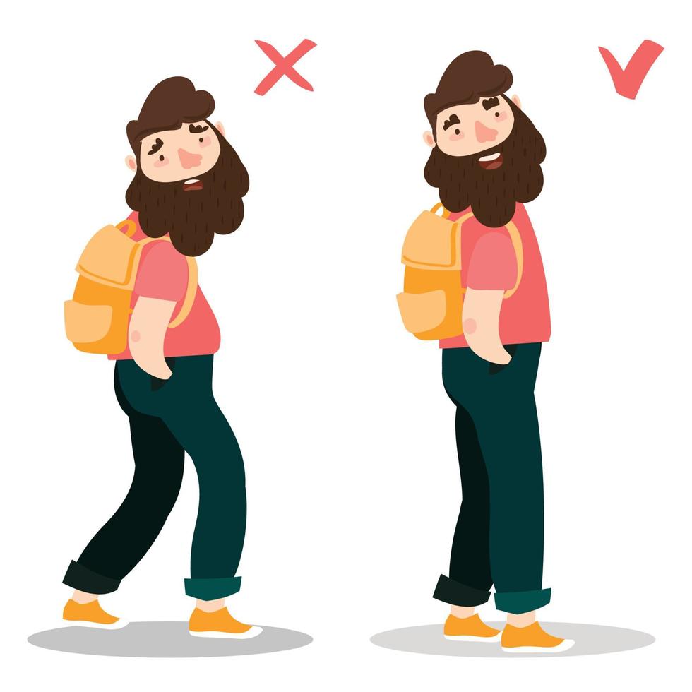 Right and Wrong Sitting Posture Position. Correct Sitting Position Free Vector