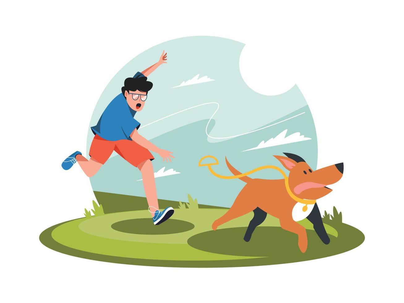 Young Man With Dog Running Character Illustration vector