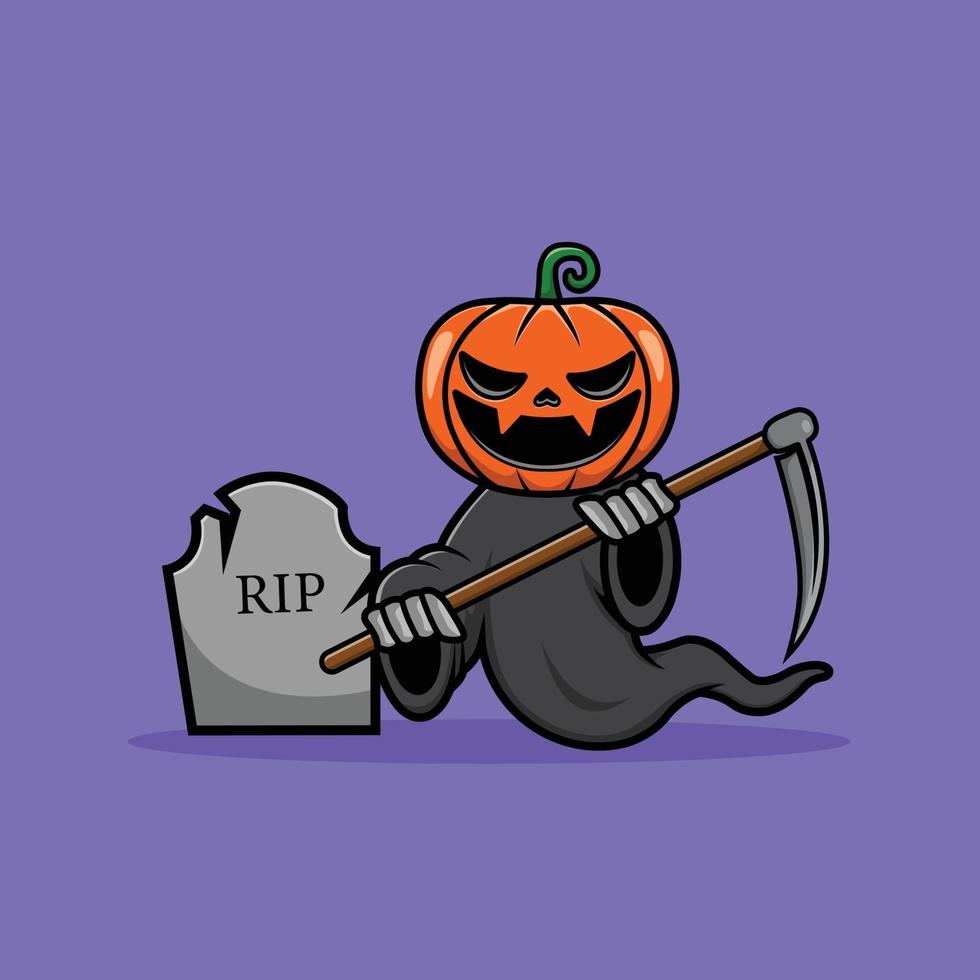 Grim Reaper Pumpkin Head Illustration 3553950 Vector Art at Vecteezy