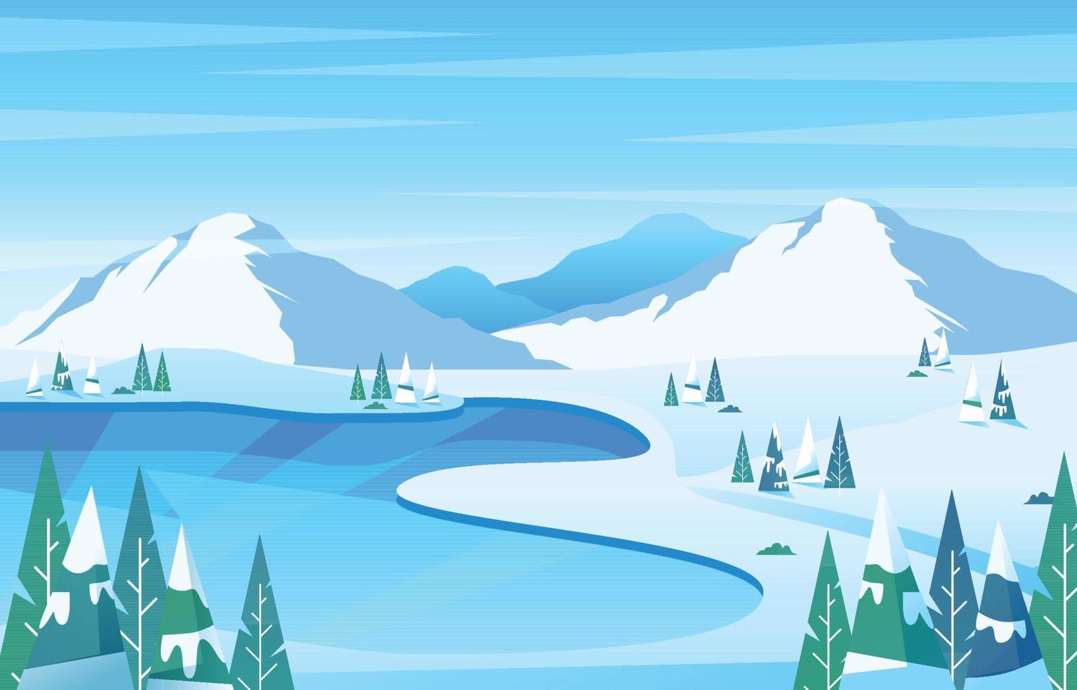 concepto de fondo de panorama de paisaje de invierno vector