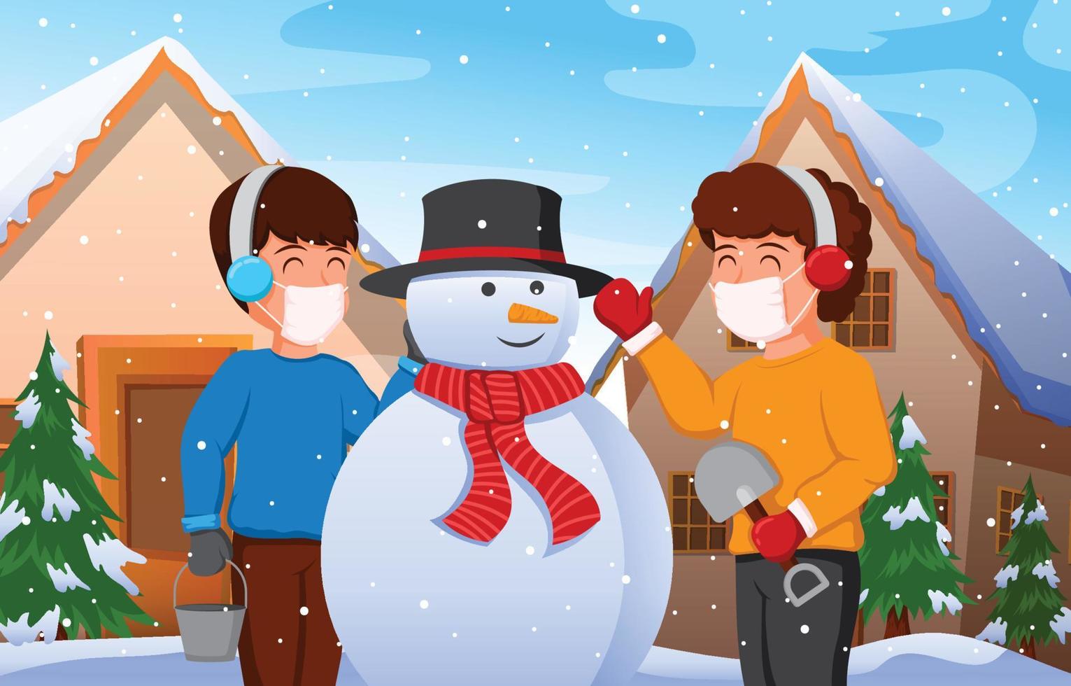 Best Friend Make Snowman vector