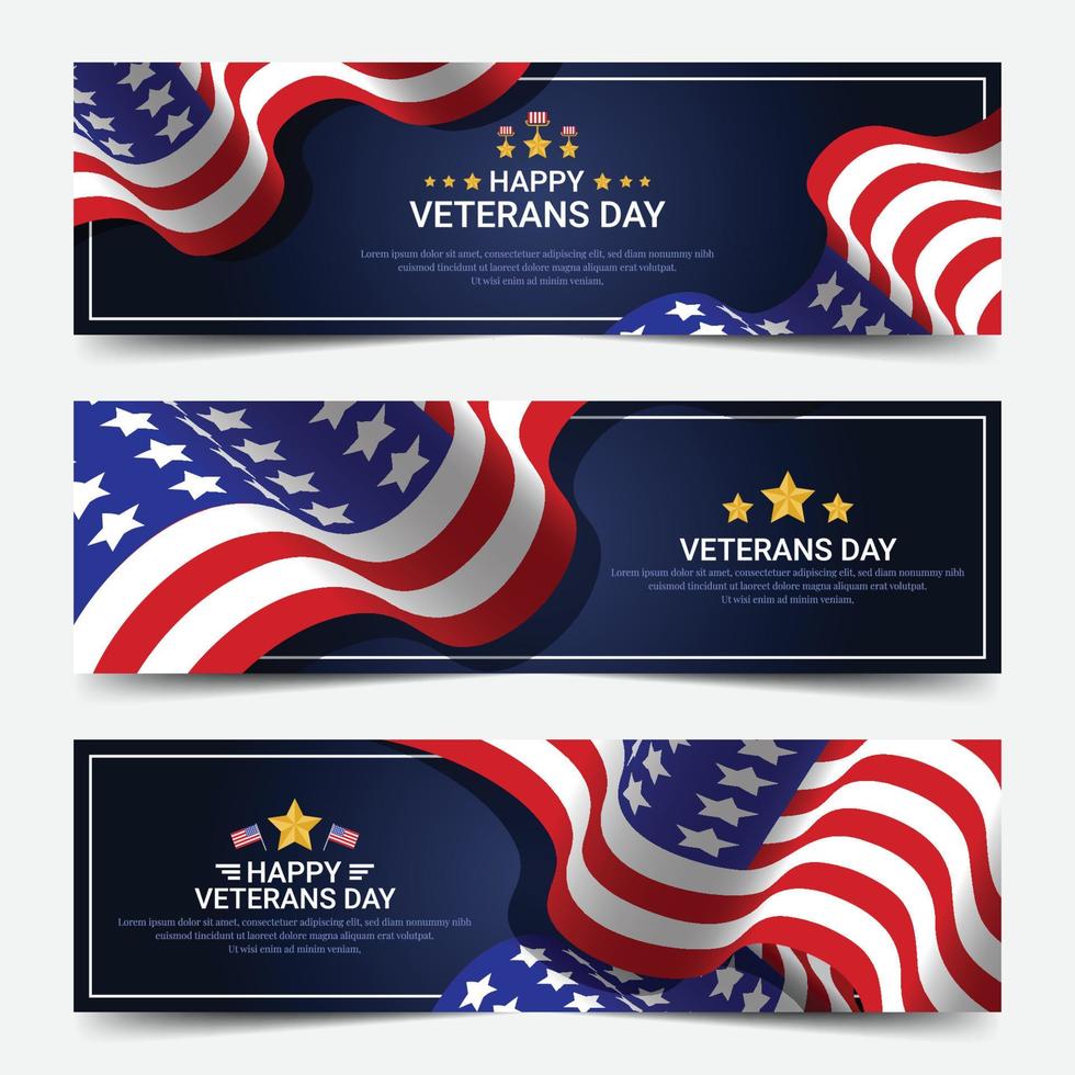 pancartas del día de los veteranos con banderas vector