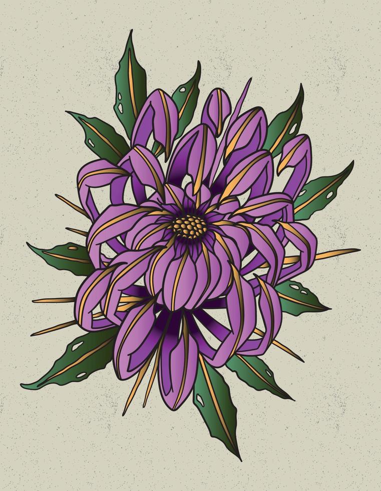 chrysanthemum old school tattoo vector