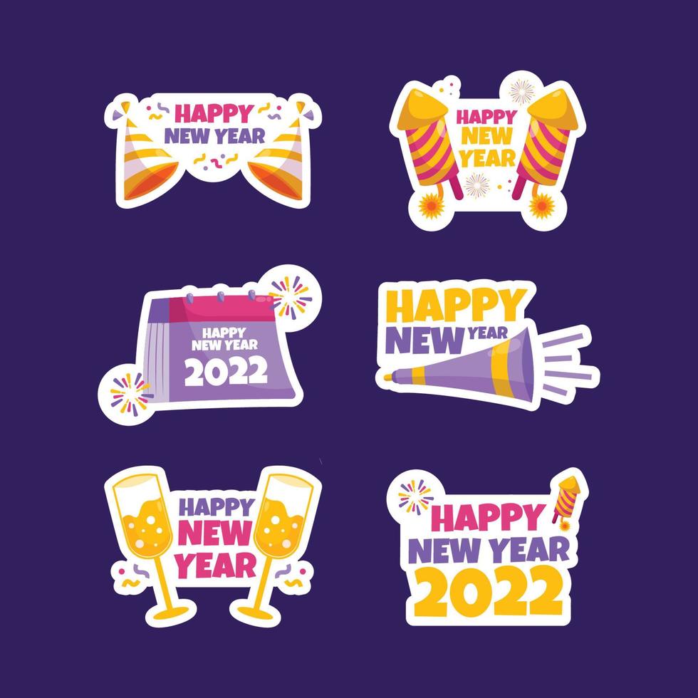 Cute Colorful Happy New Year Sticker vector