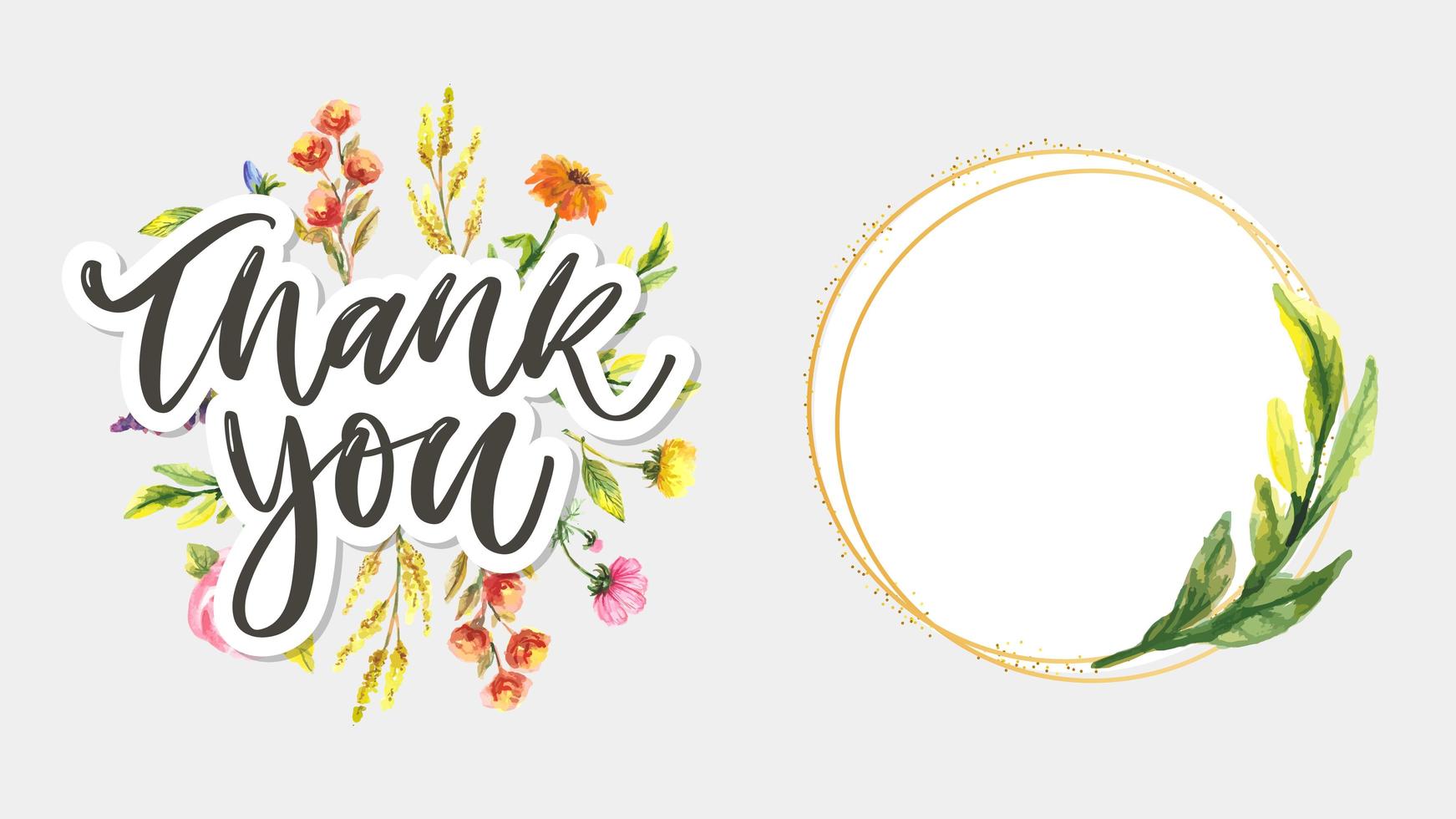 Cute Thank You Script Card Flowers Letter text vector