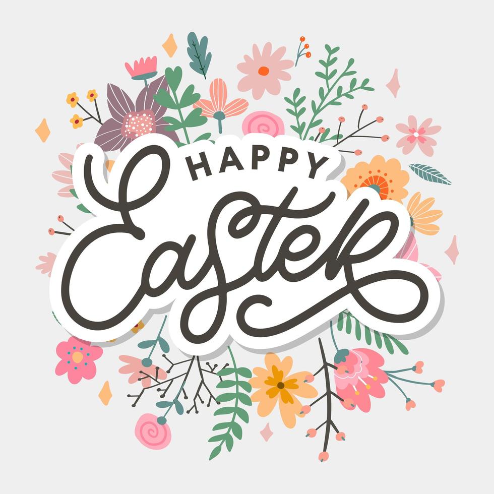 Happy Easter day background with frame flowers vector