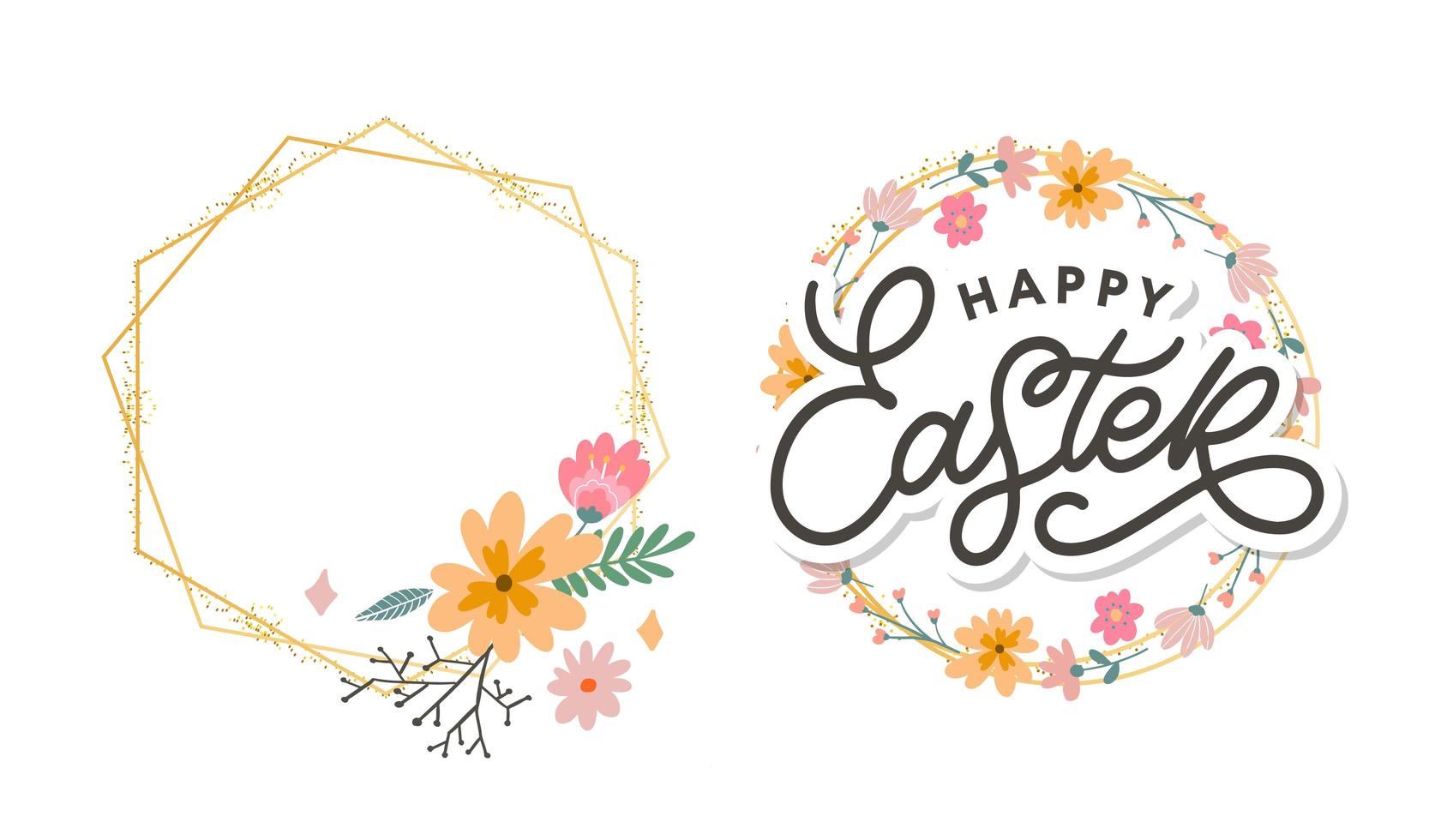 Happy Easter day background with frame flowers vector