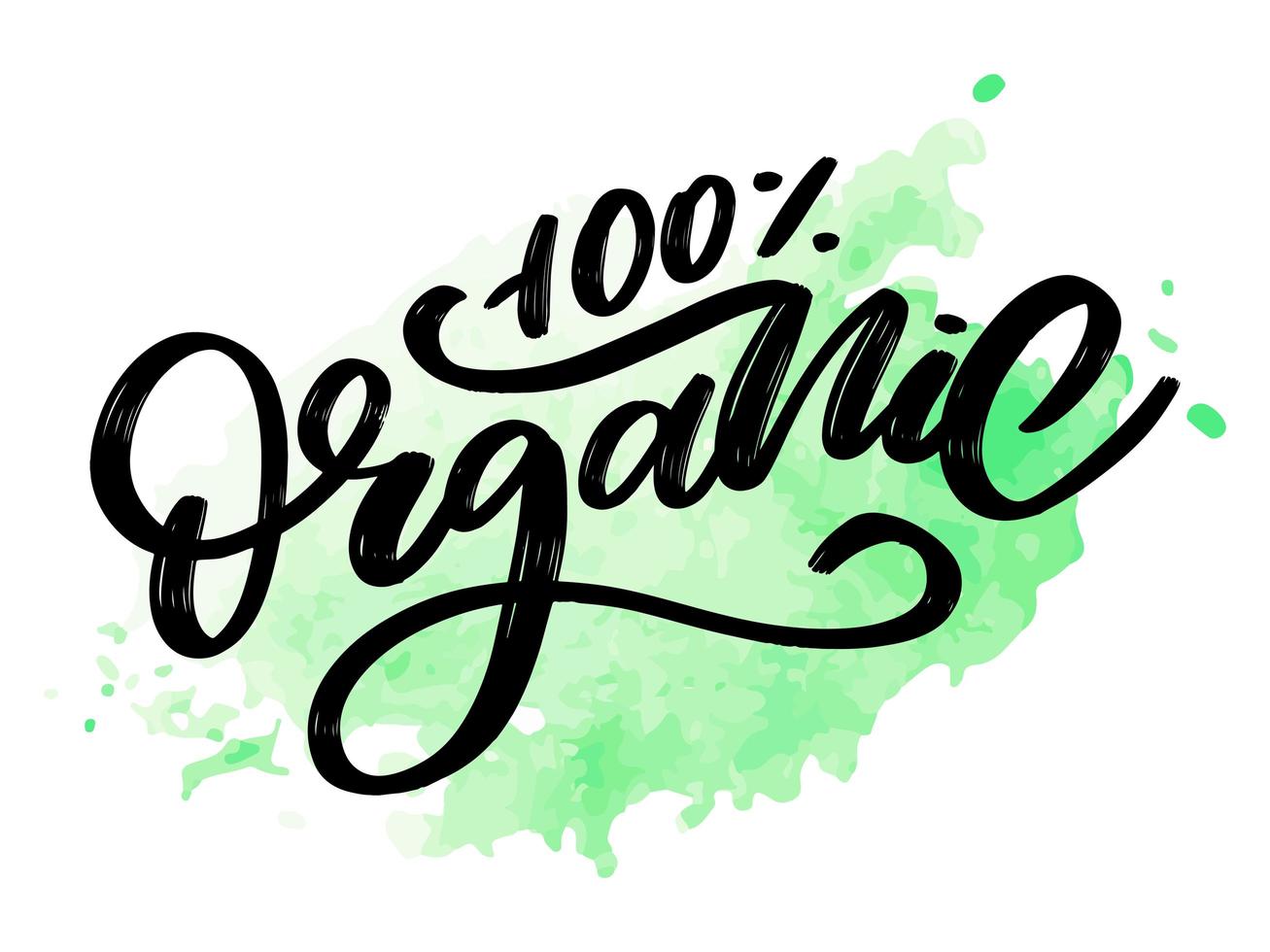 Organic brush lettering. Hand drawn word organic with green leaves. Label, logo template for organic products, healthy food markets. vector