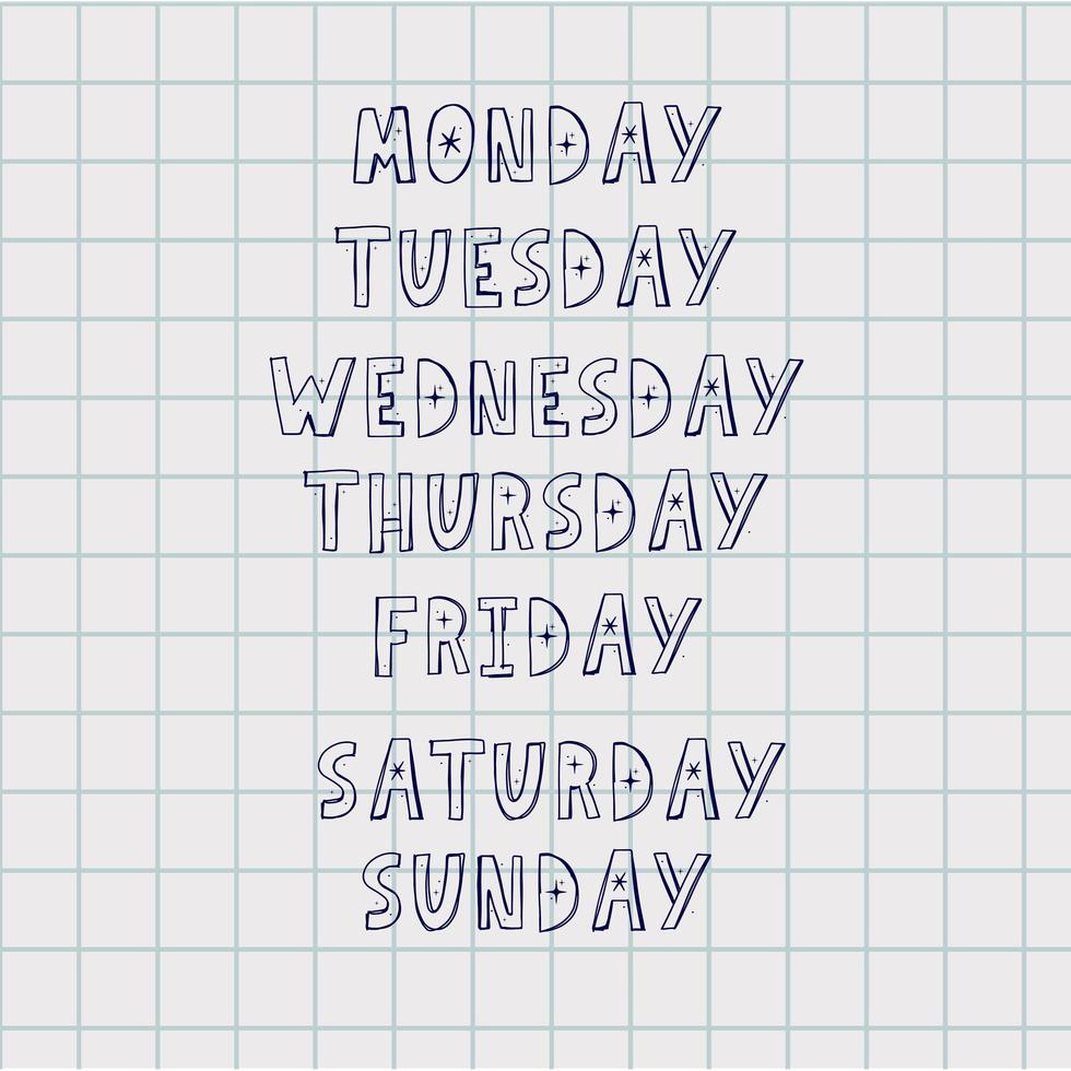 Days of the week in lettering. Monday, Tuesday, Wednesday, Thursday,  Friday, Saturday, Sunday. 13744520 Vector Art at Vecteezy