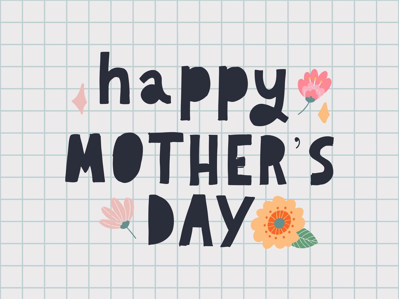 Happy Mothers day greeting card with typographic design and floral elements. Vector illustration. Paper cut style with blooming flowers, leaves and abstract shapes on white background. The best mom.