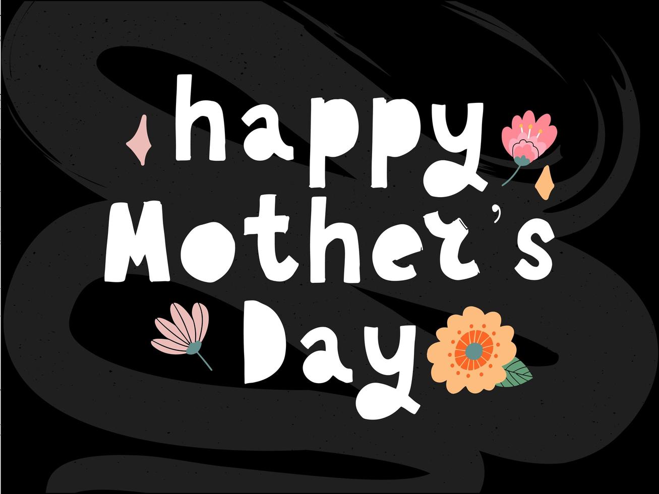 Happy Mothers day greeting card with typographic design and floral elements. Vector illustration. Paper cut style with blooming flowers, leaves and abstract shapes on white background. The best mom.