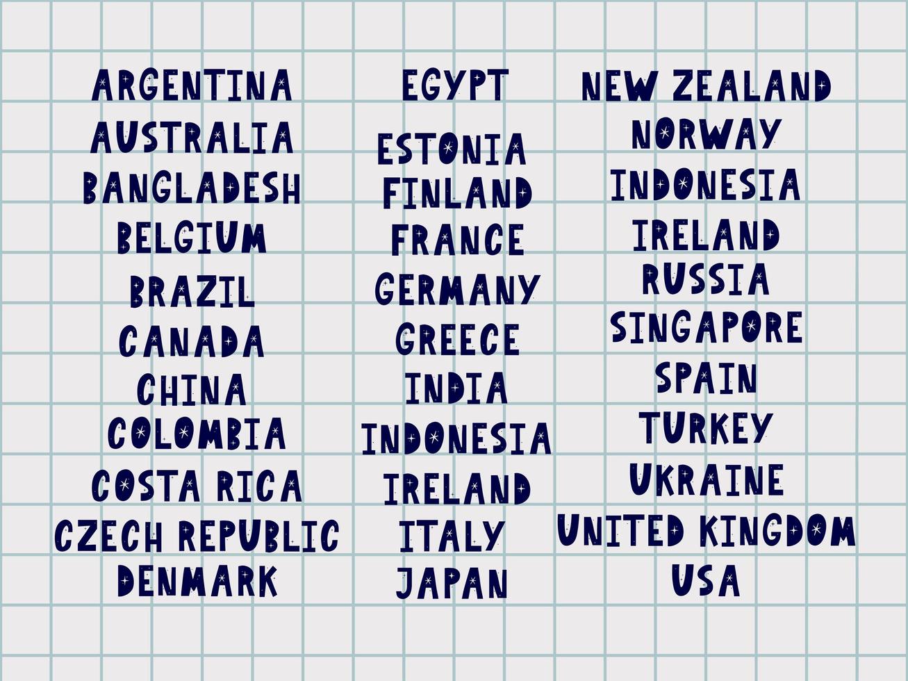 The names of the countries of the world. European countries. Hand lettering. vector