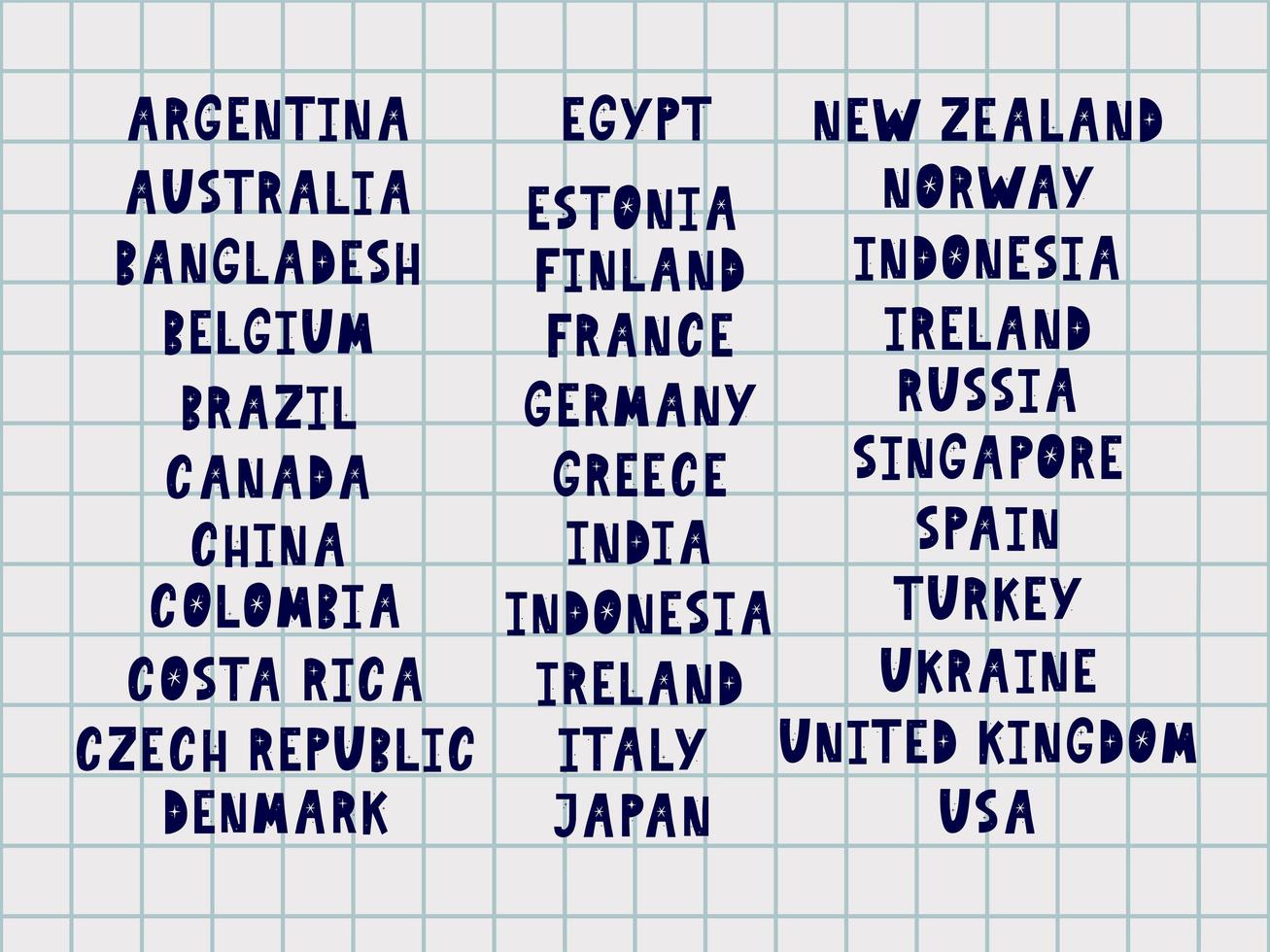 los nombres de los países del mundo. países europeos. letras a mano. vector