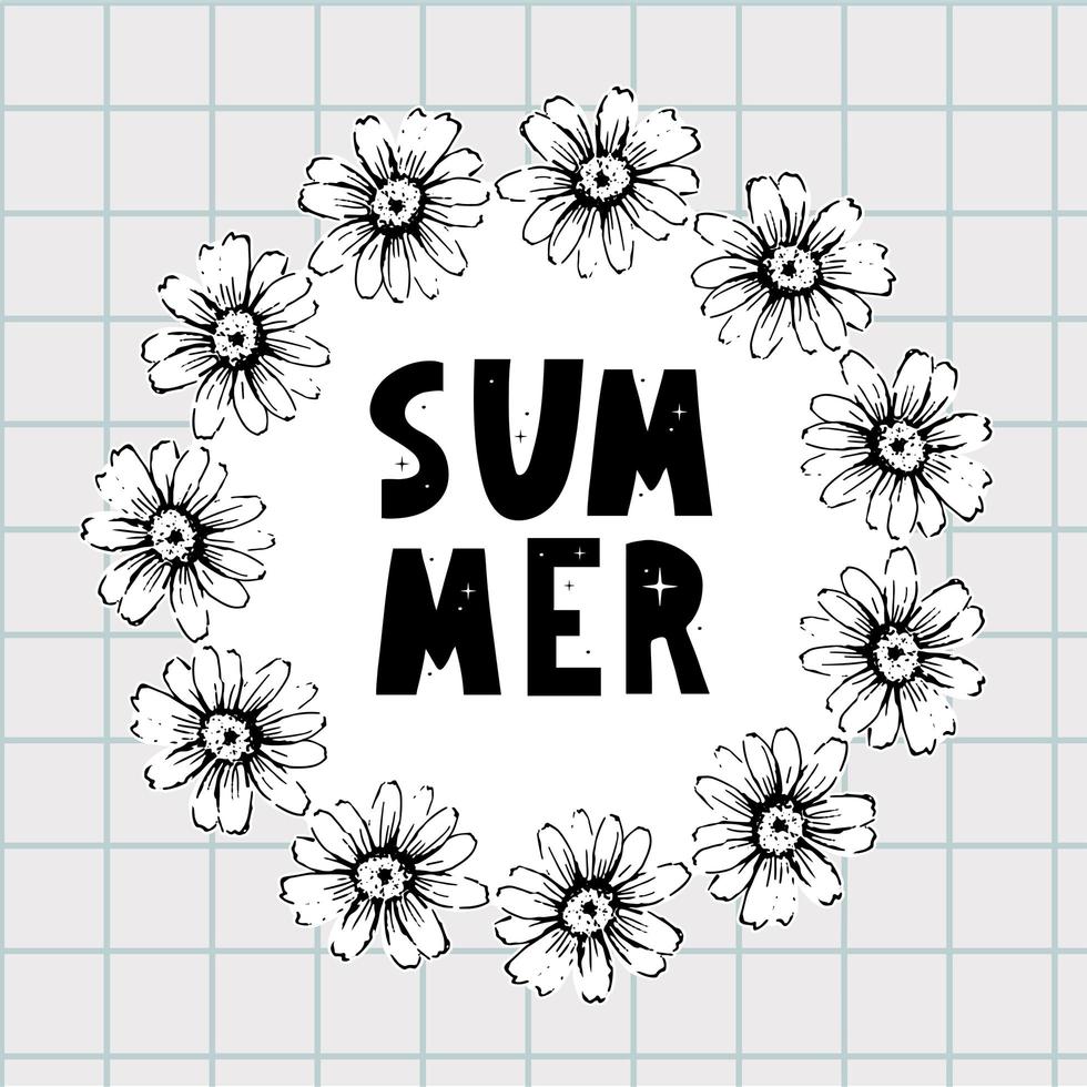 Spring Summer chamomile flowers frame composition. Bright spring background design. Vector resizable illustration.