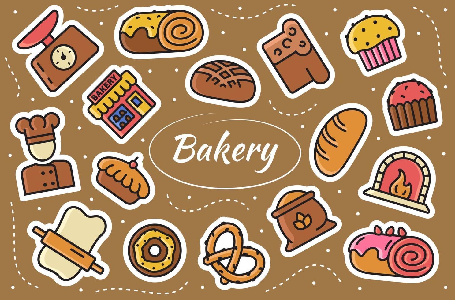 Bakery Related Stickers Set. Vector illustration.